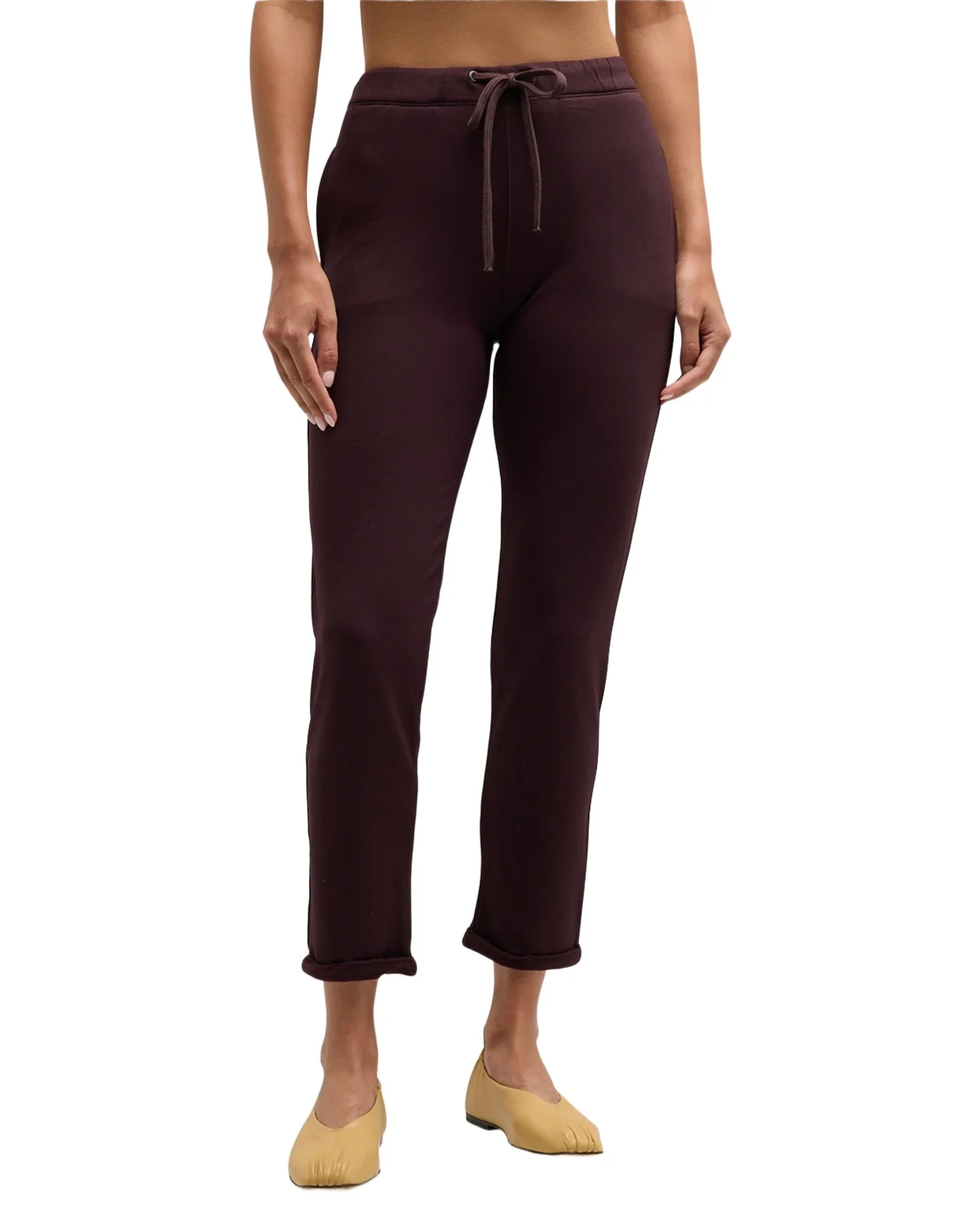 Drawstring French Terry Pants with Rolled Hem