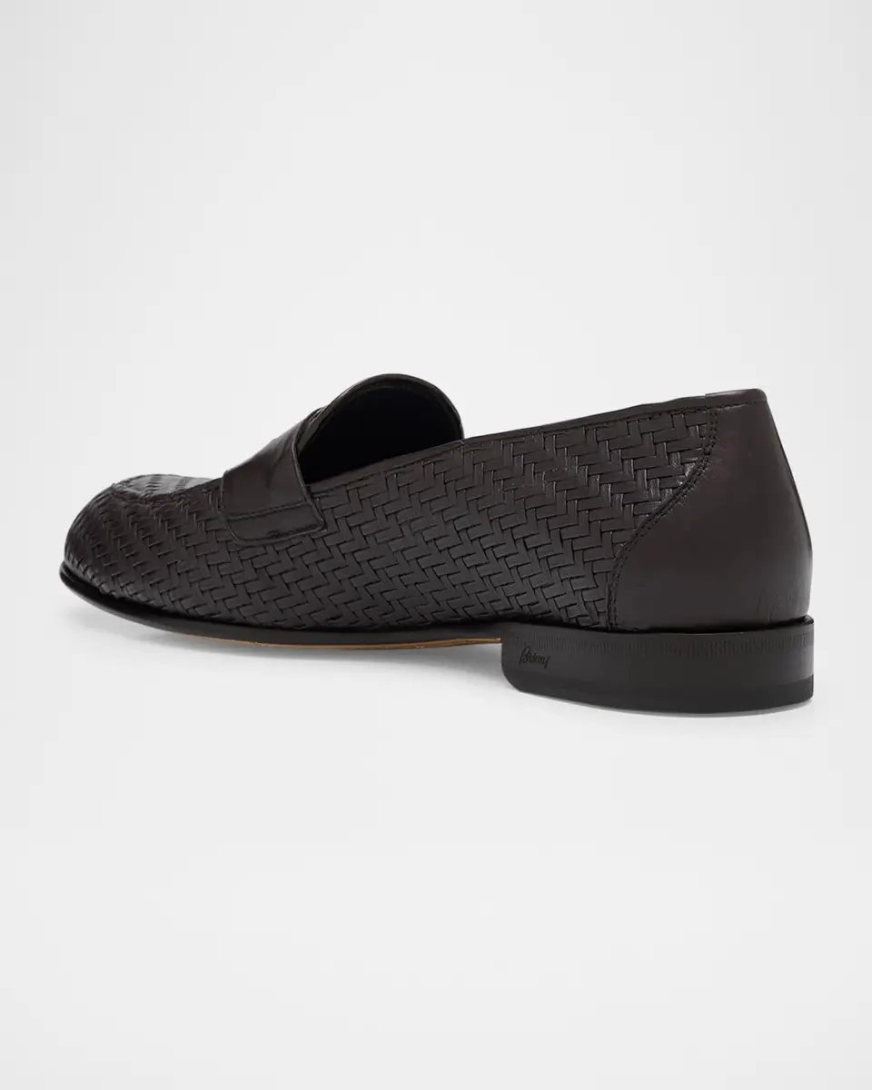 Brioni Men's Woven Napa Leather Penny Loafers | Thumbnail 4