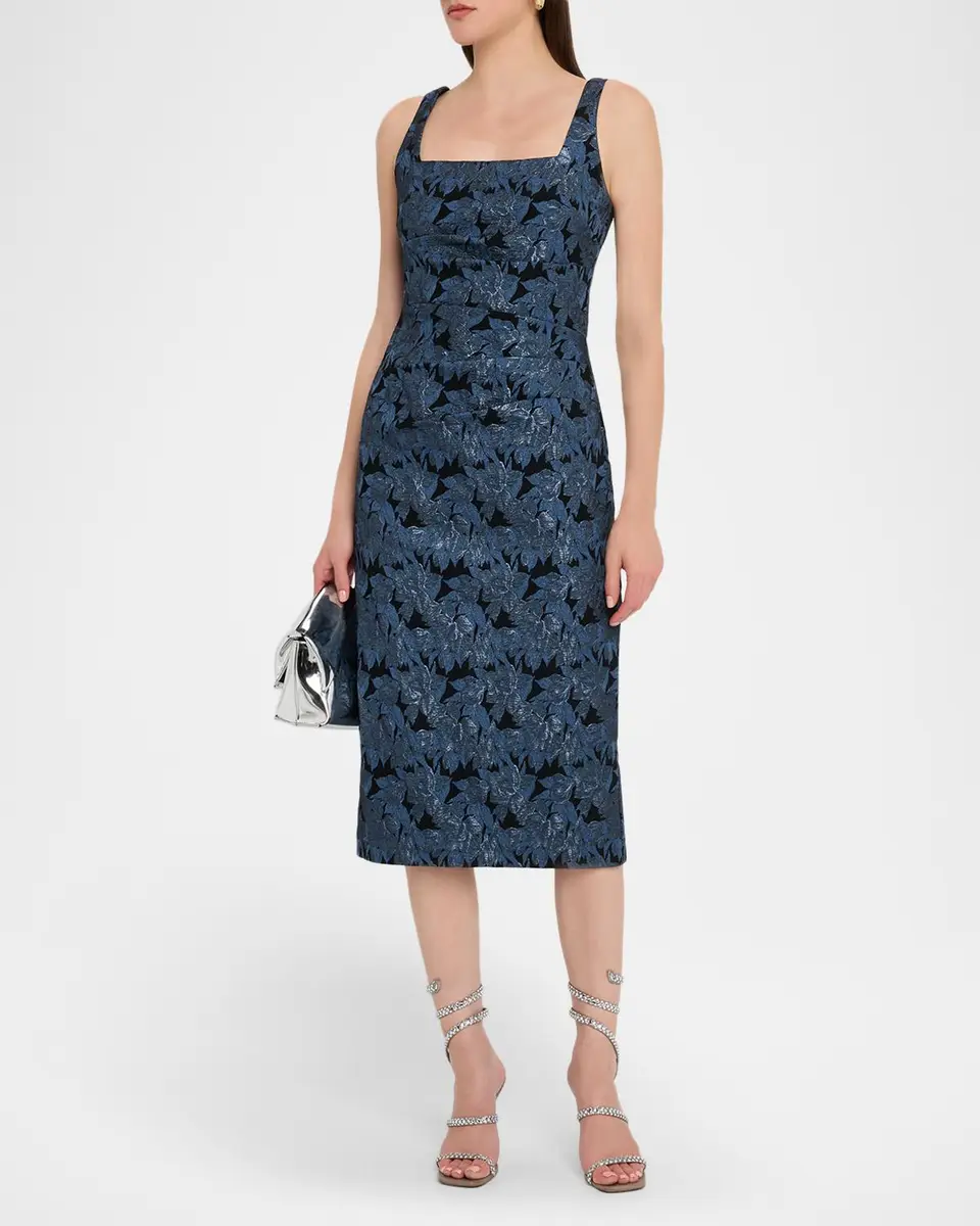 Aidan Mattox Sleeveless Floral Stretch Jacquard Midi Dress | Thumbnail 2 Aidan Mattox Sleeveless Floral Stretch Jacquard Midi Dress | Thumbnail 2