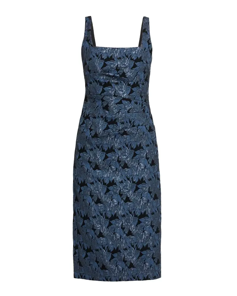 Aidan Mattox Sleeveless Floral Stretch Jacquard Midi Dress