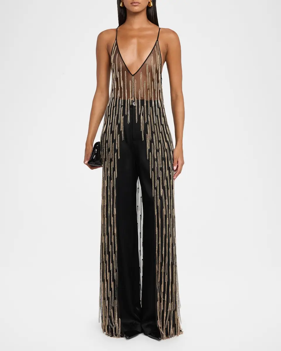 Lapointe Sheer Rhinestone Fringe Cami Top | Thumbnail 2 Lapointe Sheer Rhinestone Fringe Cami Top | Thumbnail 2