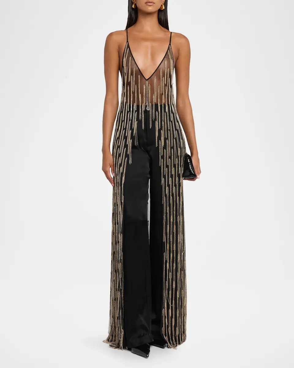 Lapointe Sheer Rhinestone Fringe Cami Top | Thumbnail 4 Lapointe Sheer Rhinestone Fringe Cami Top | Thumbnail 4