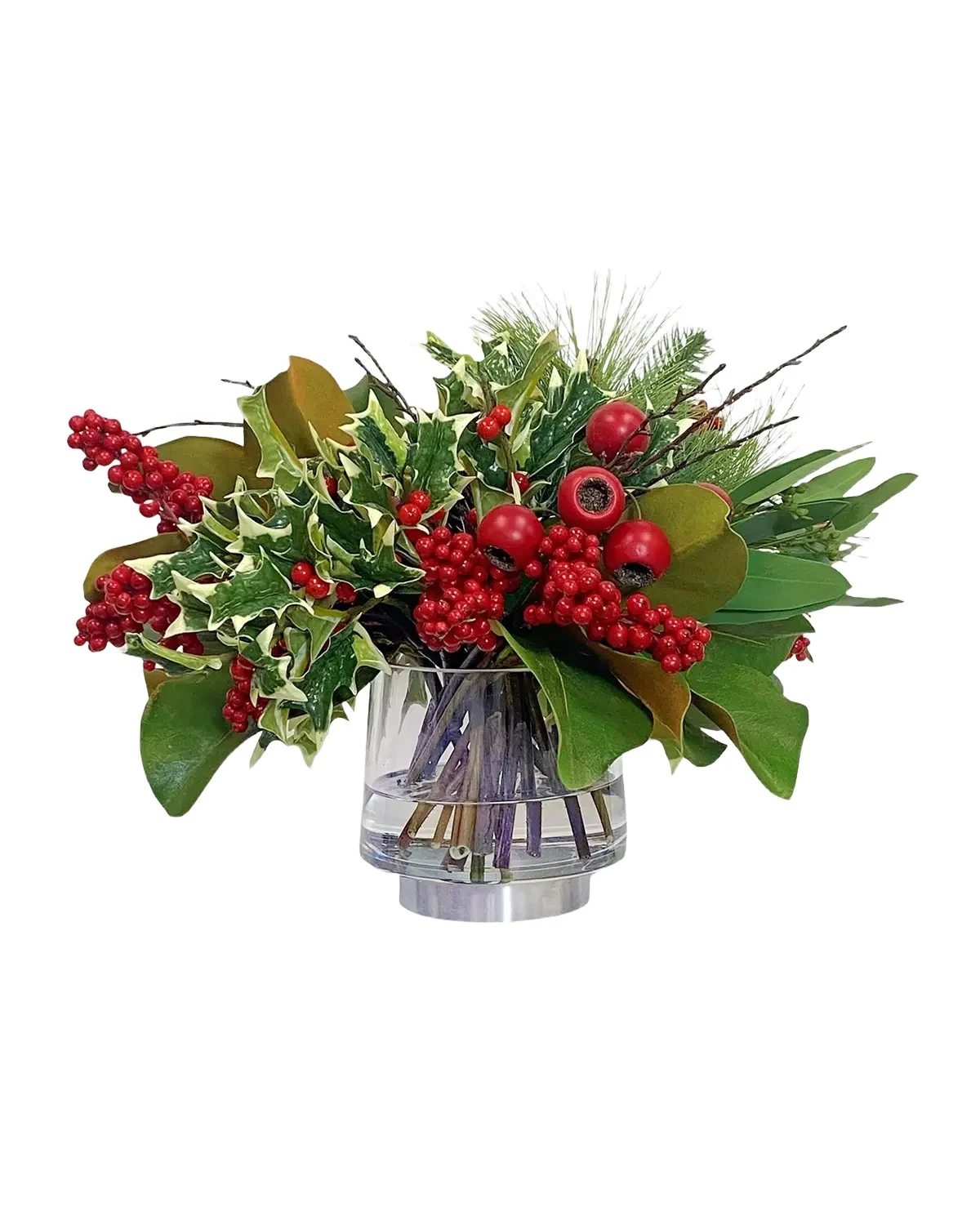 Winward Home Pine Berry 16" Faux Floral Arrangement in Glass Container