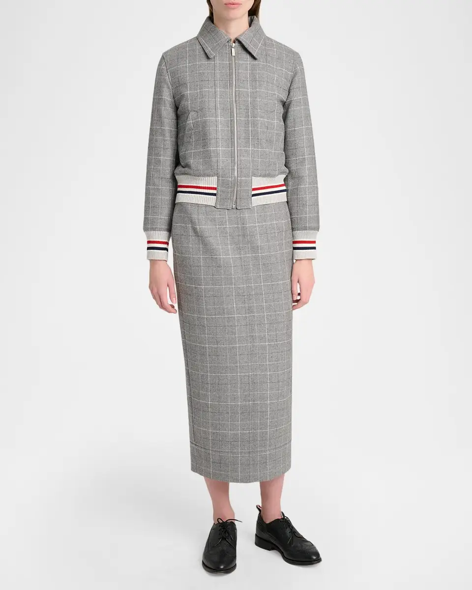 Thom Browne Windowpane Check Wool Zip Jacket With Stripe Trim | Thumbnail 2 Thom Browne Windowpane Check Wool Zip Jacket With Stripe Trim | Thumbnail 2