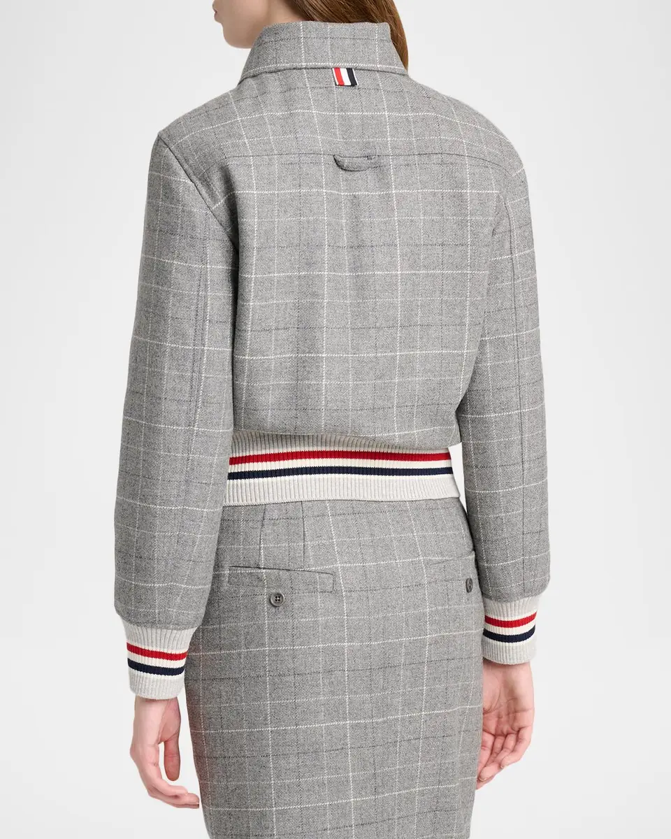 Thom Browne Windowpane Check Wool Zip Jacket With Stripe Trim | Thumbnail 3 Thom Browne Windowpane Check Wool Zip Jacket With Stripe Trim | Thumbnail 3