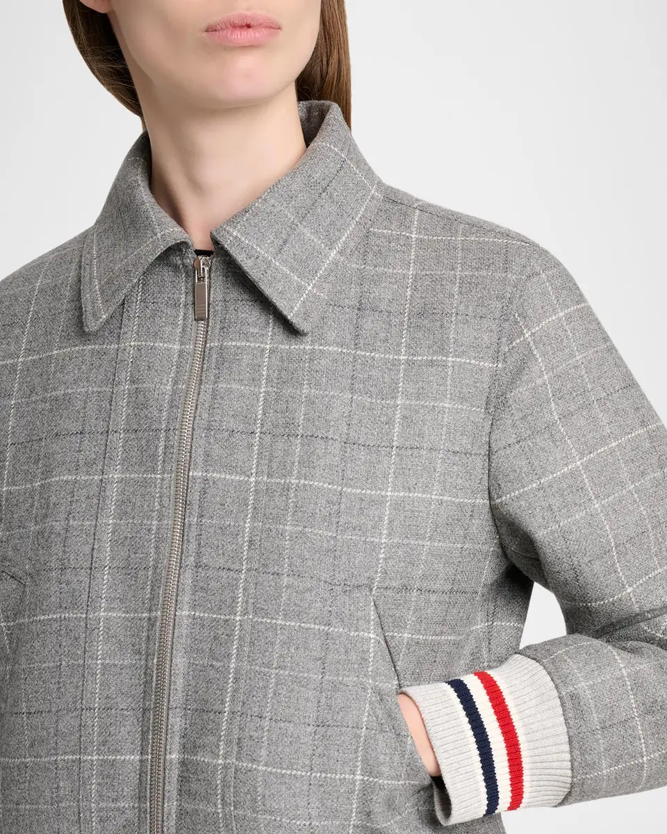 Thom Browne Windowpane Check Wool Zip Jacket With Stripe Trim | Thumbnail 5 Thom Browne Windowpane Check Wool Zip Jacket With Stripe Trim | Thumbnail 5
