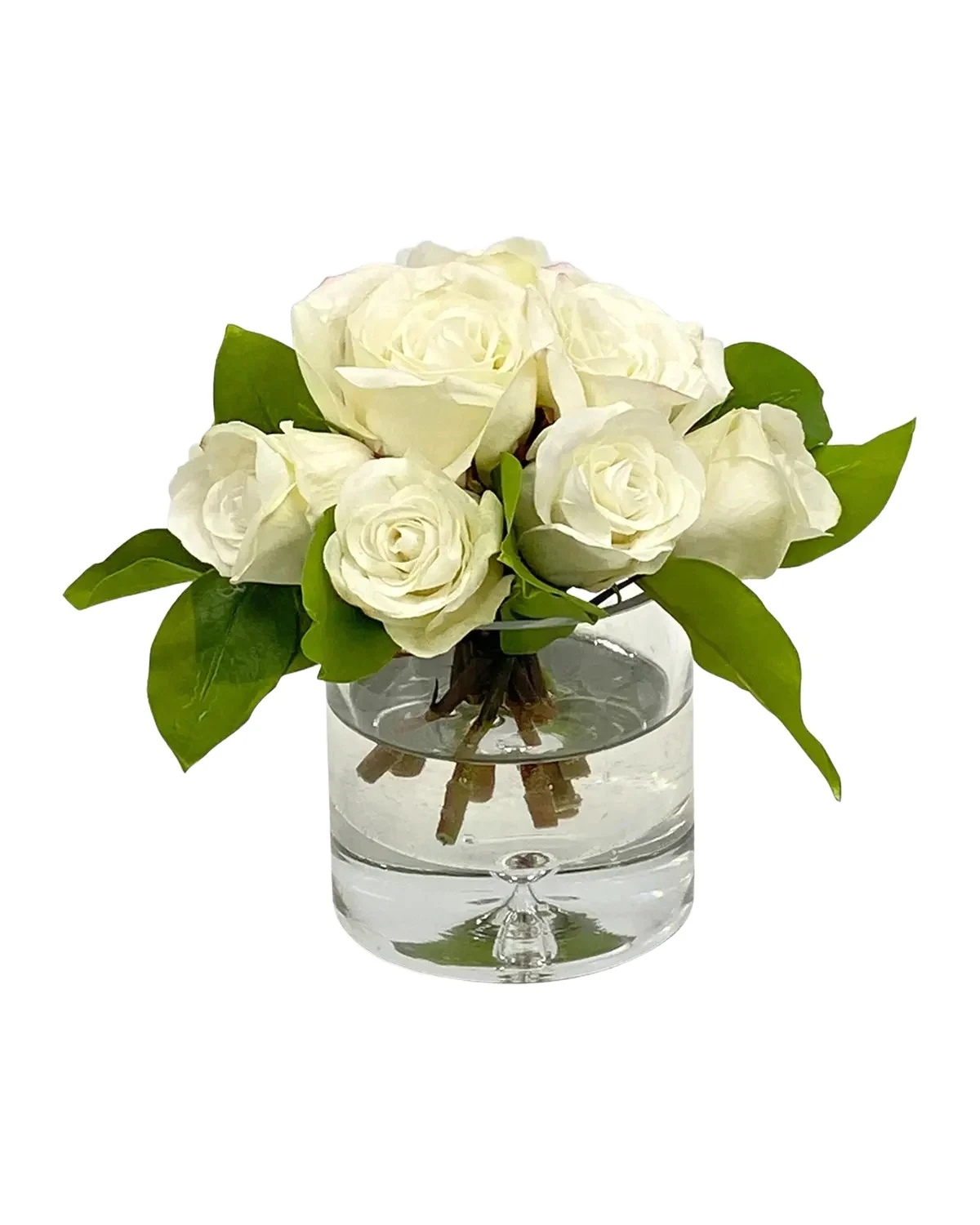 Winward Home White Rose 8" Faux Floral Arrangement in Glass Vase
