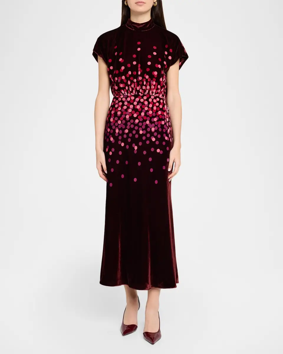 Saloni Fabienne High-Neck Velvet Dress | Thumbnail 2