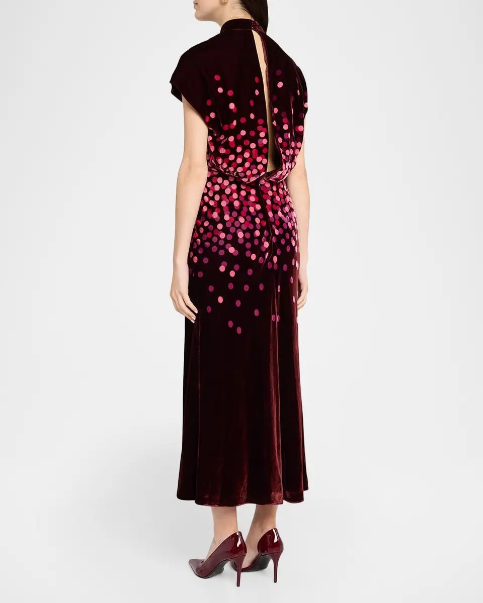 Saloni Fabienne High-Neck Velvet Dress | Thumbnail 3