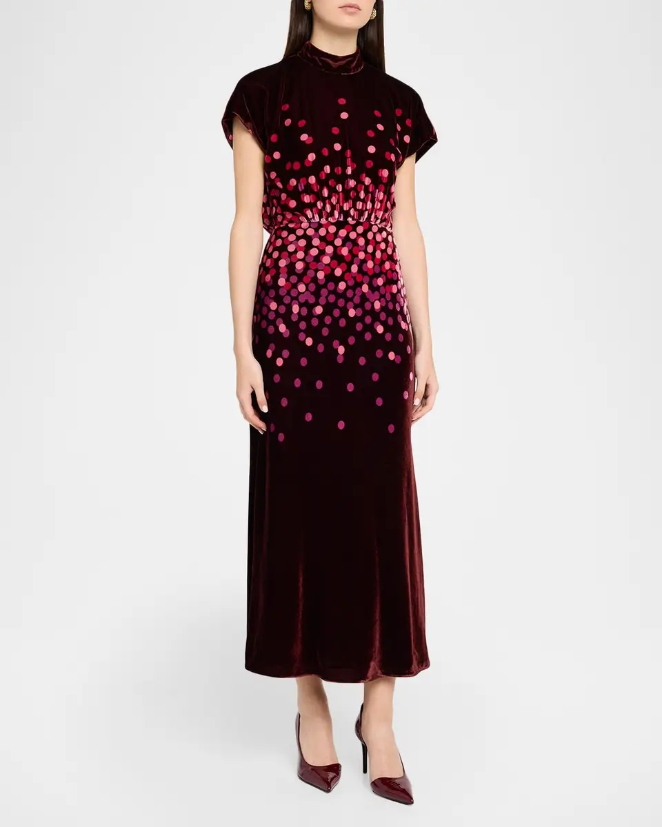 Saloni Fabienne High-Neck Velvet Dress | Thumbnail 4