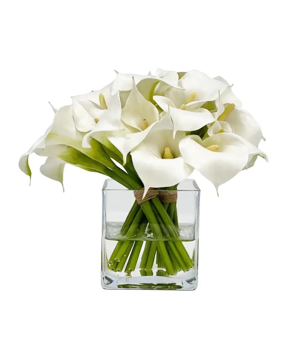 Winward Home Tri Calla Lily 9.5" Faux Floral Arrangement in Glass Cube | Thumbnail 2 Winward Home Tri Calla Lily 9.5" Faux Floral Arrangement in Glass Cube | Thumbnail 2
