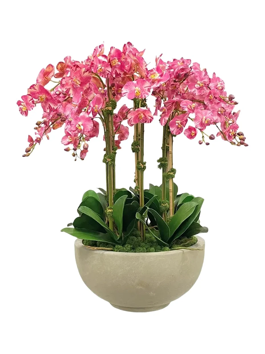 Winward Home Orchids 34" Faux Floral Arrangement in Fiberglass Bowl