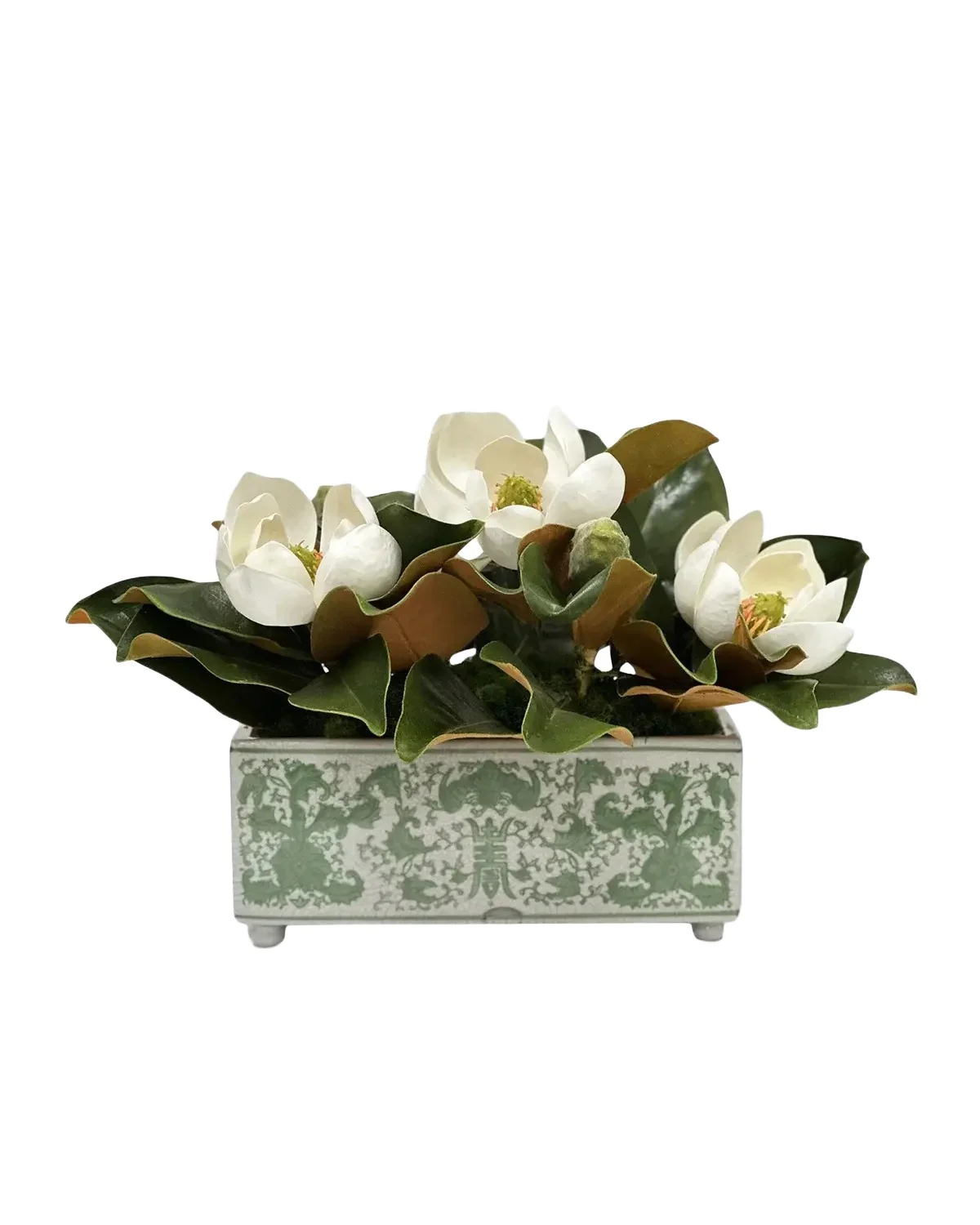 Winward Home Magnolia 20" Faux Floral Arrangement in Green & White Ceramic Vase