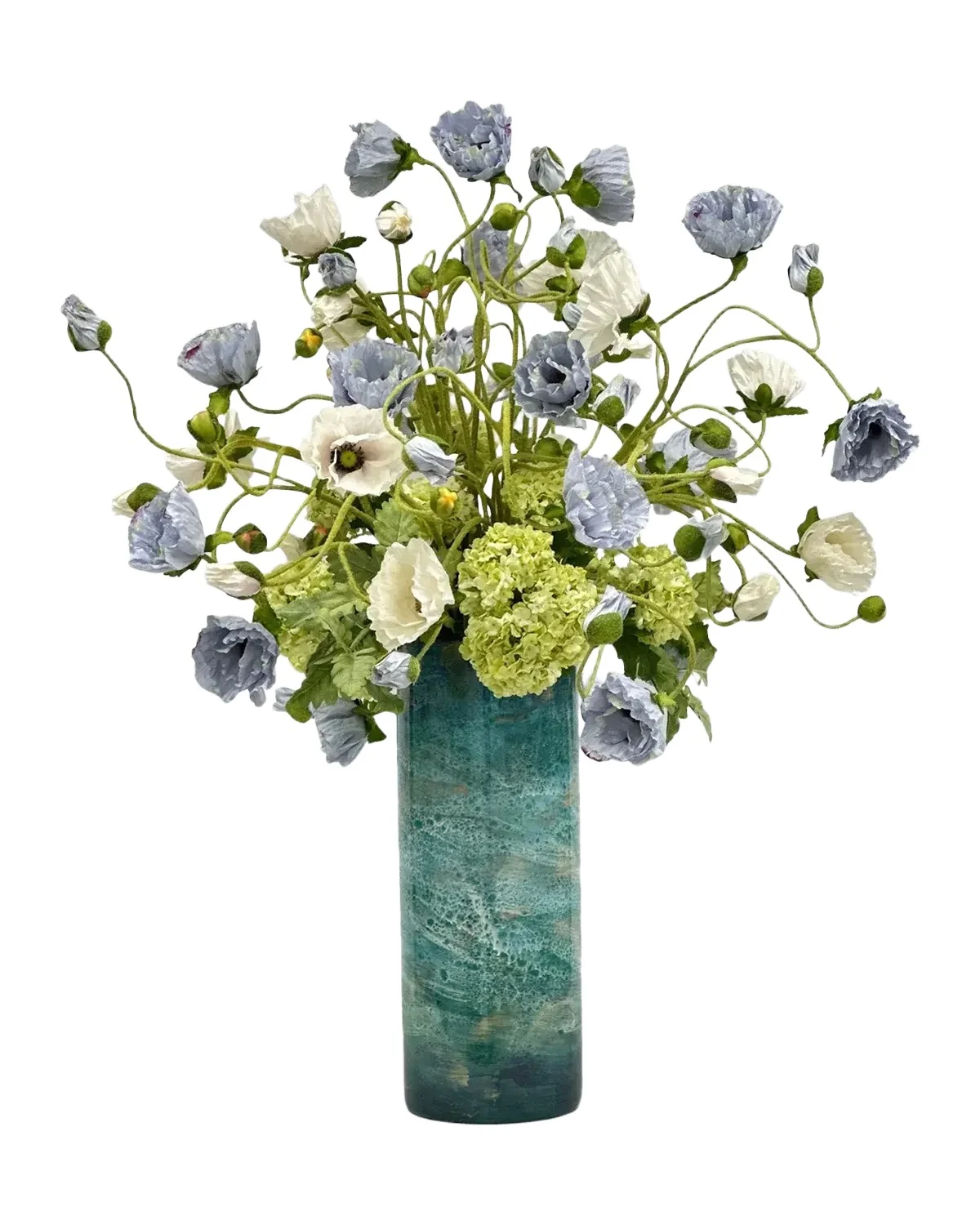 Winward Home Poppies & Snowballs 38" Faux Floral Arrangement in Porcelain Vase