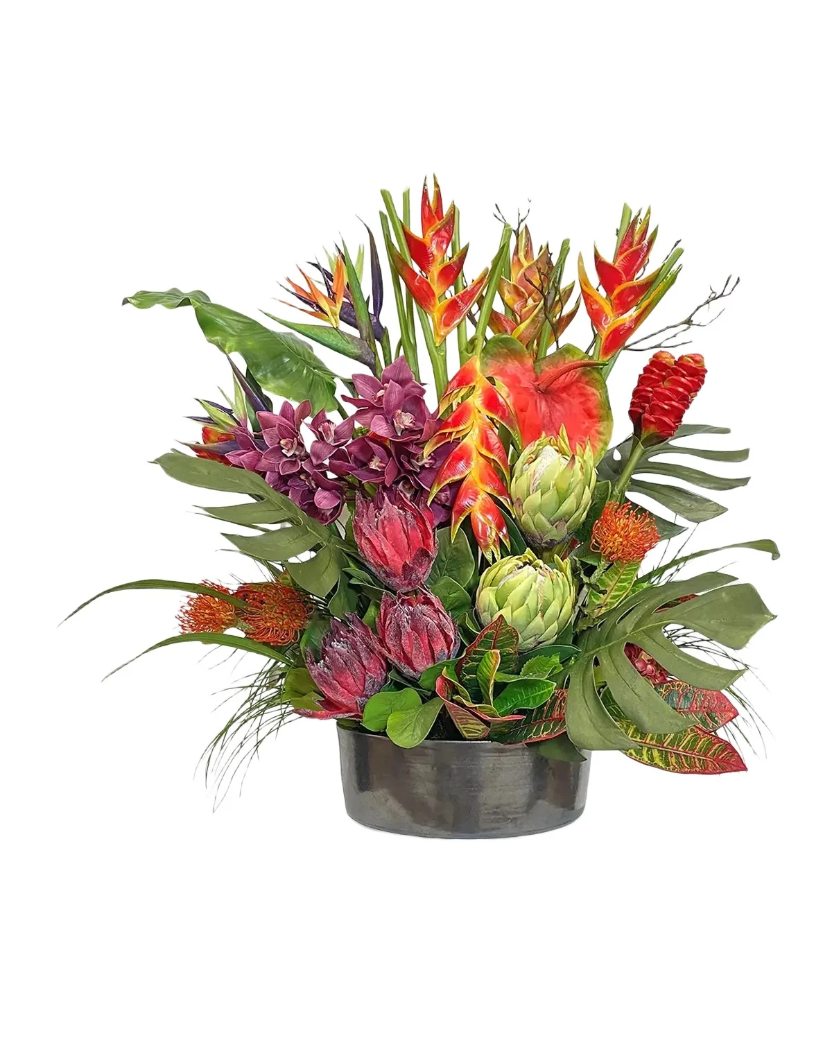 Winward Home 38" Faux Tropical Flowers & Plants Centerpiece in Clay Planter
