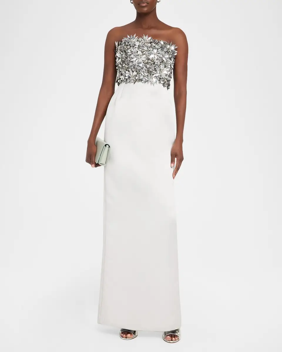Atelier Prabal Gurung Strapless Floral Embellished Silk Column Gown | Thumbnail 2 Atelier Prabal Gurung Strapless Floral Embellished Silk Column Gown | Thumbnail 2