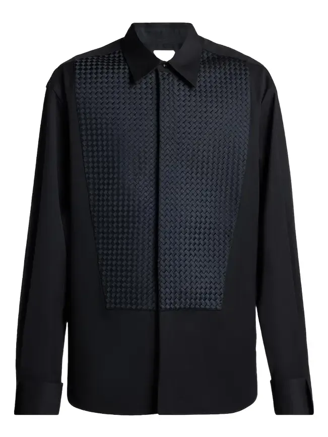 Bottega Veneta Men's Intrecciato-Bib Wool Grain De Poudre Dress Shirt