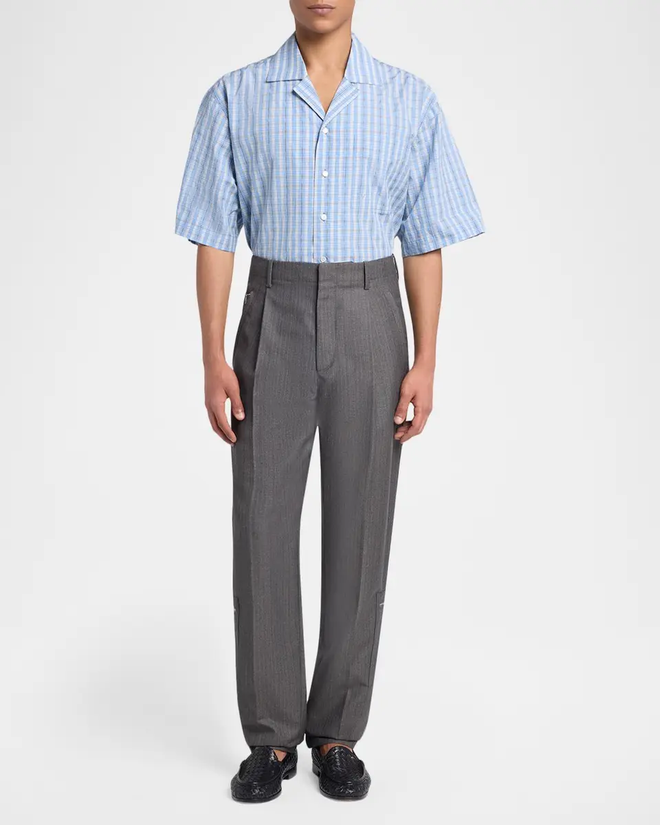 Bottega Veneta Men's Cargo Pocket Shadow Stripe Pleated Trousers | Thumbnail 2 Bottega Veneta Men's Cargo Pocket Shadow Stripe Pleated Trousers | Thumbnail 2