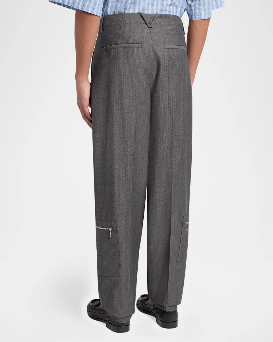 Bottega Veneta Men's Cargo Pocket Shadow Stripe Pleated Trousers | Thumbnail 3 Bottega Veneta Men's Cargo Pocket Shadow Stripe Pleated Trousers | Thumbnail 3