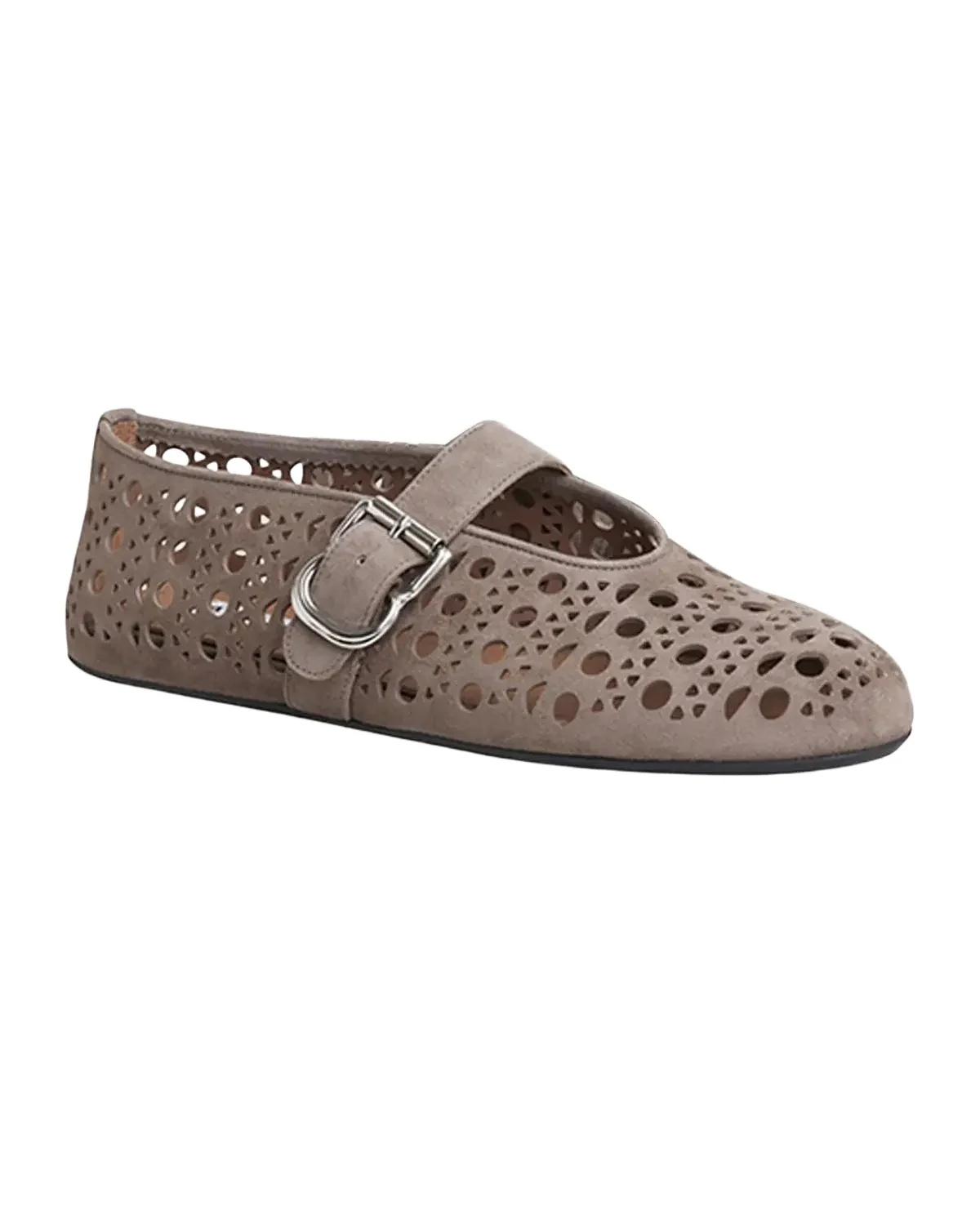 Alaïa Vienne Perforated Suede Buckle Ballerina Flats