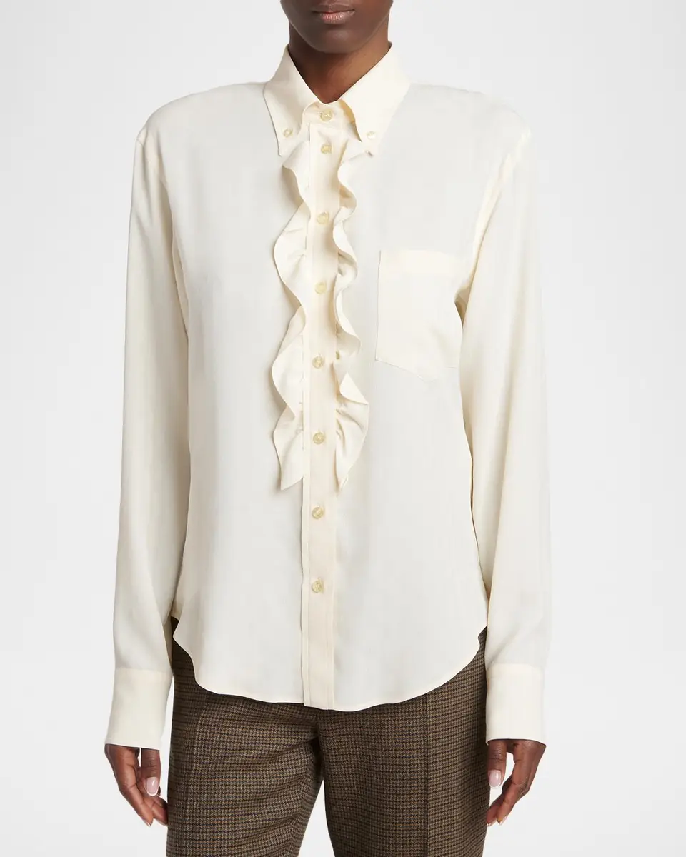 Etro Paisley Silk Jacquard Ruffle Button-Down Shirt | Thumbnail 4 Etro Paisley Silk Jacquard Ruffle Button-Down Shirt | Thumbnail 4