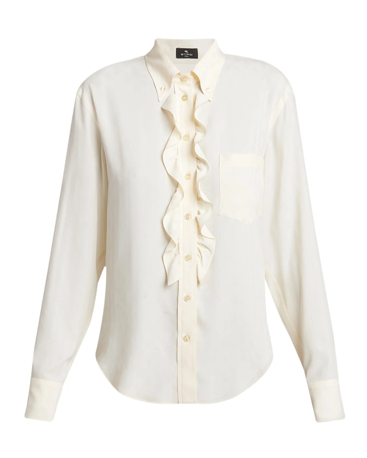 Paisley Silk Jacquard Ruffle Button-Down Shirt Paisley Silk Jacquard Ruffle Button-Down Shirt