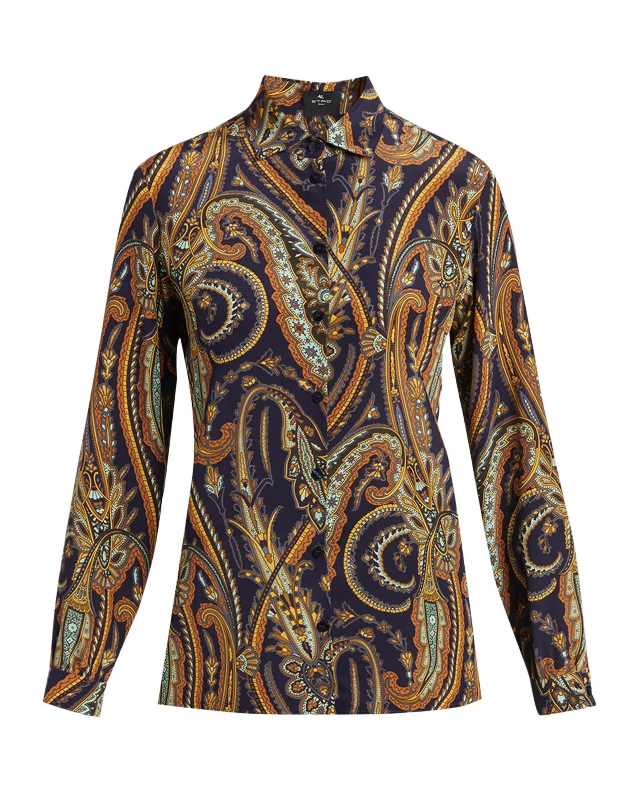 Paisley Print Silk Button-Down Shirt