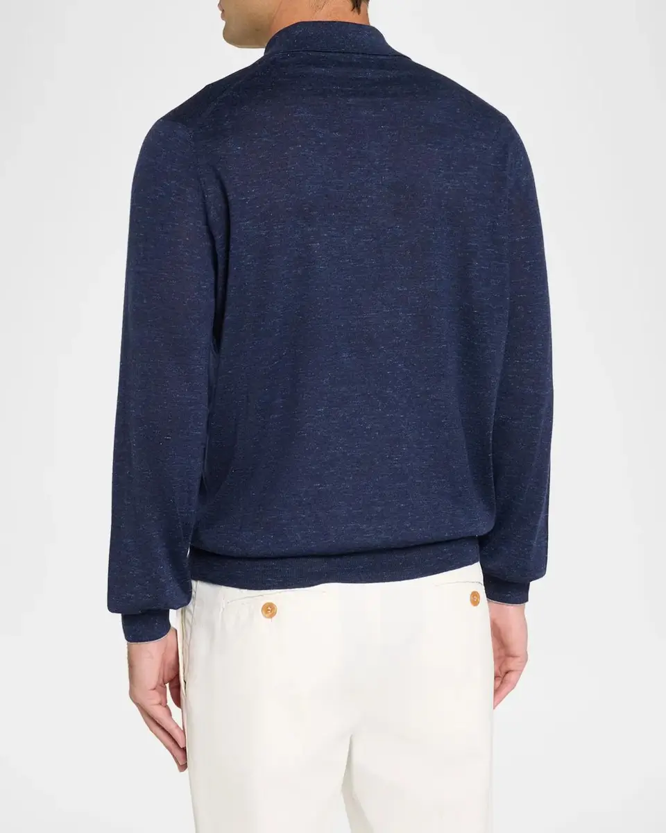 Brunello Cucinelli Men's Melange Cashmere-Blend Polo Sweater | Thumbnail 3 Brunello Cucinelli Men's Melange Cashmere-Blend Polo Sweater | Thumbnail 3