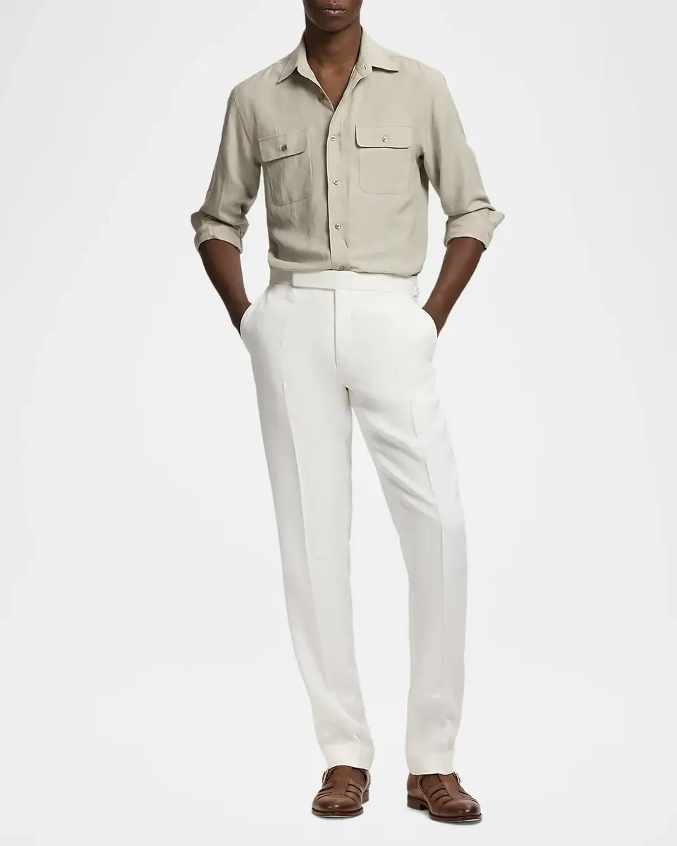 Ralph Lauren Purple Label Silk-Linen Button-Front Shirt | Thumbnail 2