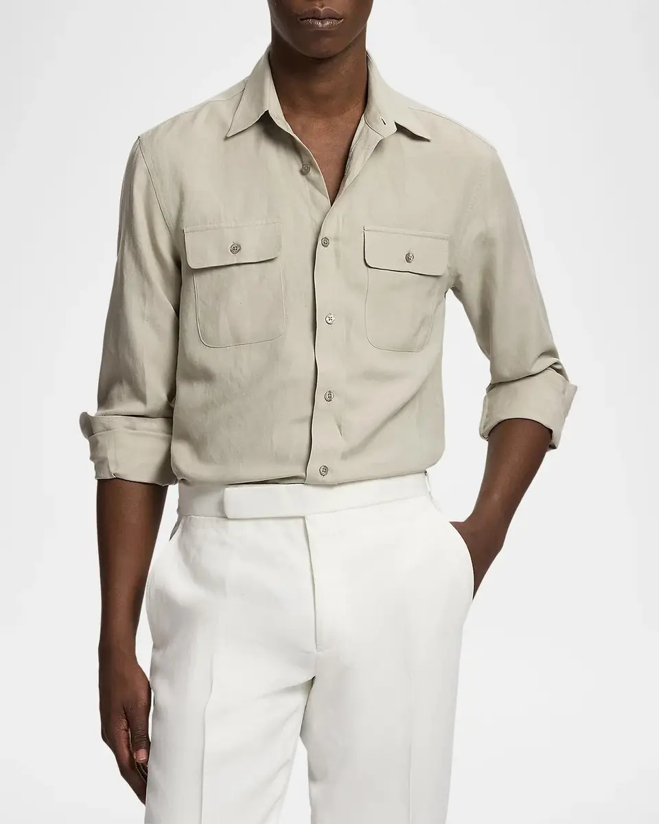 Ralph Lauren Purple Label Silk-Linen Button-Front Shirt | Thumbnail 4