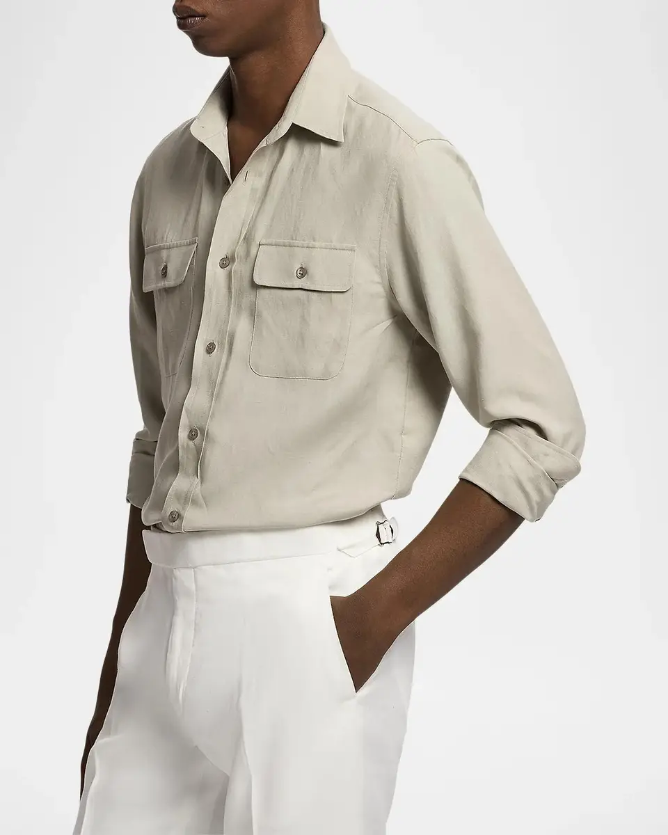Ralph Lauren Purple Label Silk-Linen Button-Front Shirt | Thumbnail 6