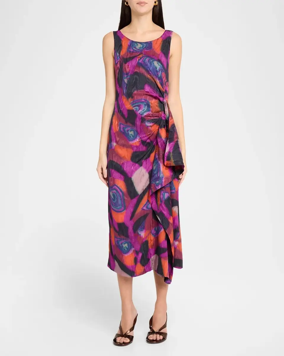 Dries Van Noten Dropps Sleeveless Ruched Ruffle Midi Dress | Thumbnail 2