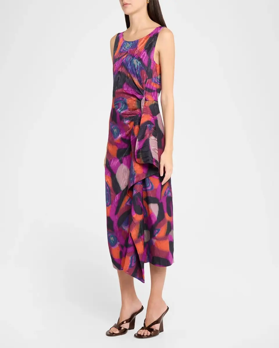 Dries Van Noten Dropps Sleeveless Ruched Ruffle Midi Dress | Thumbnail 4