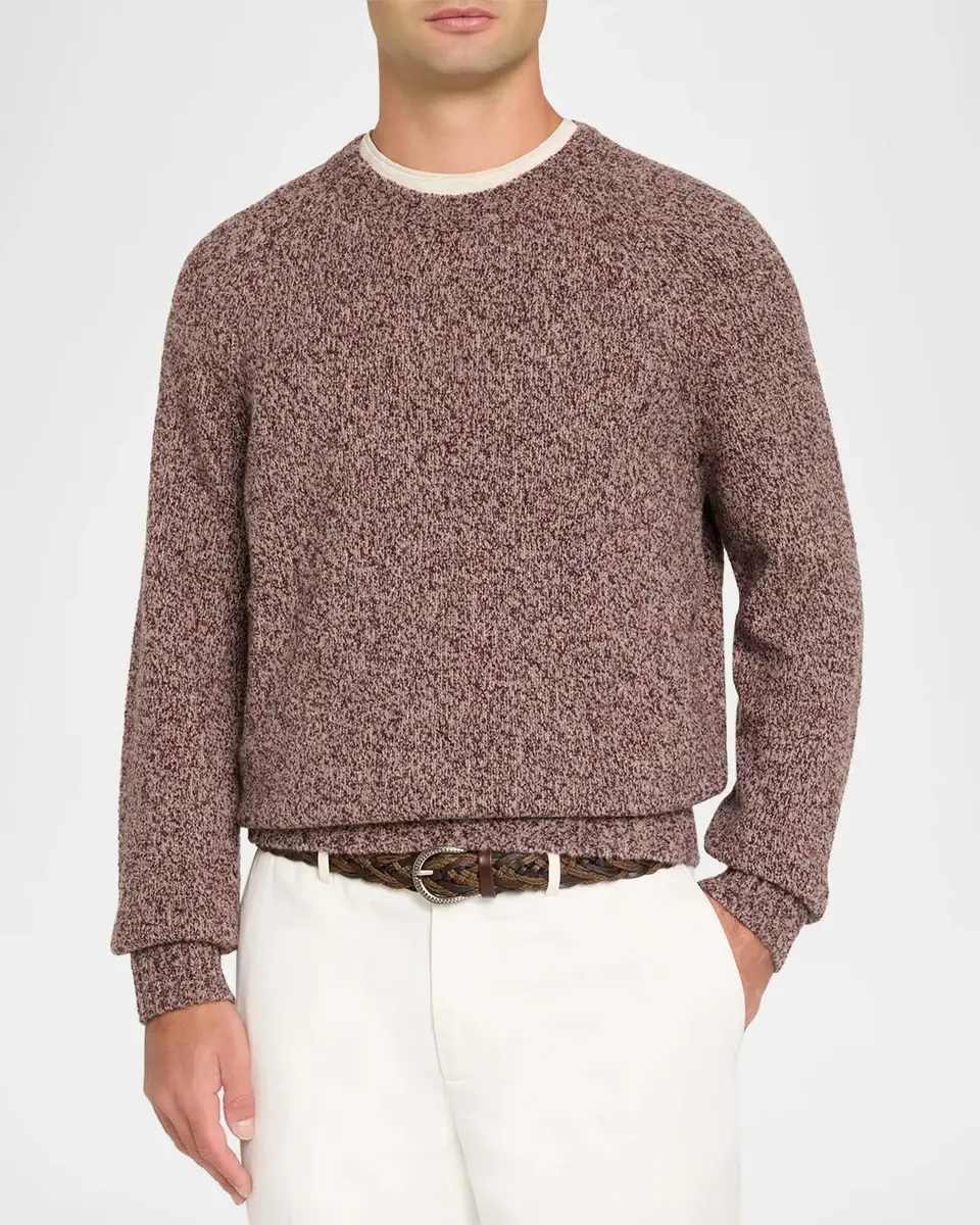 Brunello Cucinelli Men's Wool, Silk and Cashmere Donegal Crewneck Sweater | Thumbnail 4 Brunello Cucinelli Men's Wool, Silk and Cashmere Donegal Crewneck Sweater | Thumbnail 4