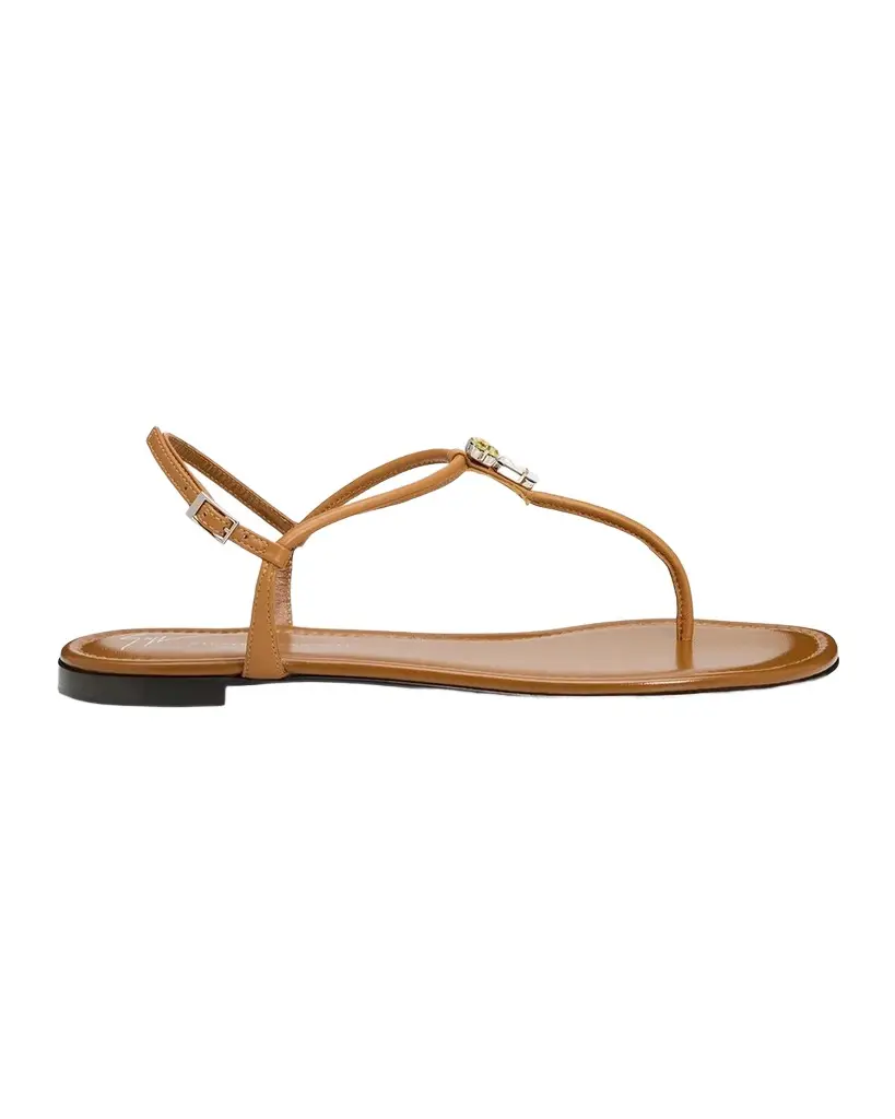 Giuseppe Zanotti Hobby Embellished Flat Leather Thong Sandals
