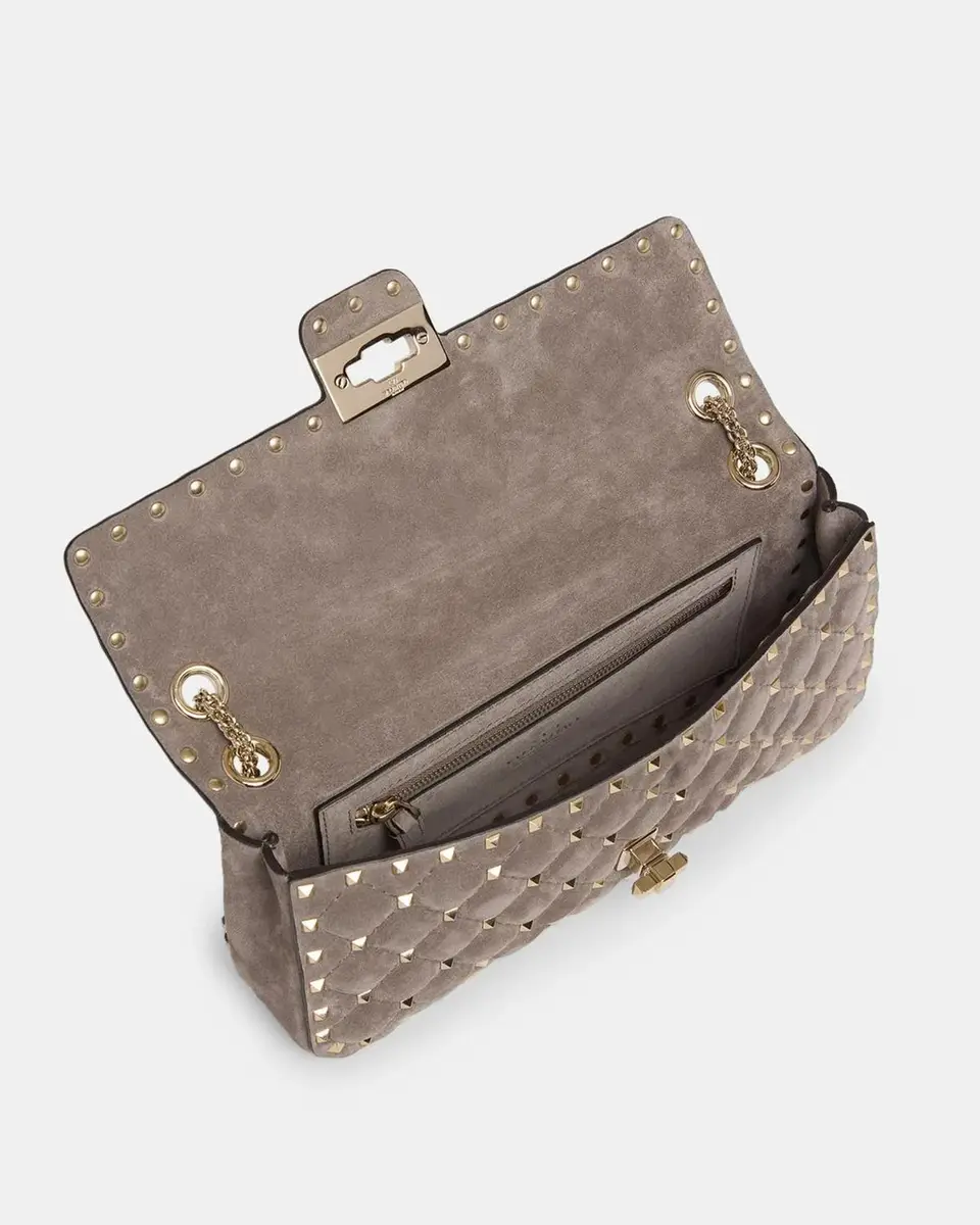 Valentino Garavani Quilted Rockstud Suede Shoulder Bag | Thumbnail 4 Valentino Garavani Quilted Rockstud Suede Shoulder Bag | Thumbnail 4