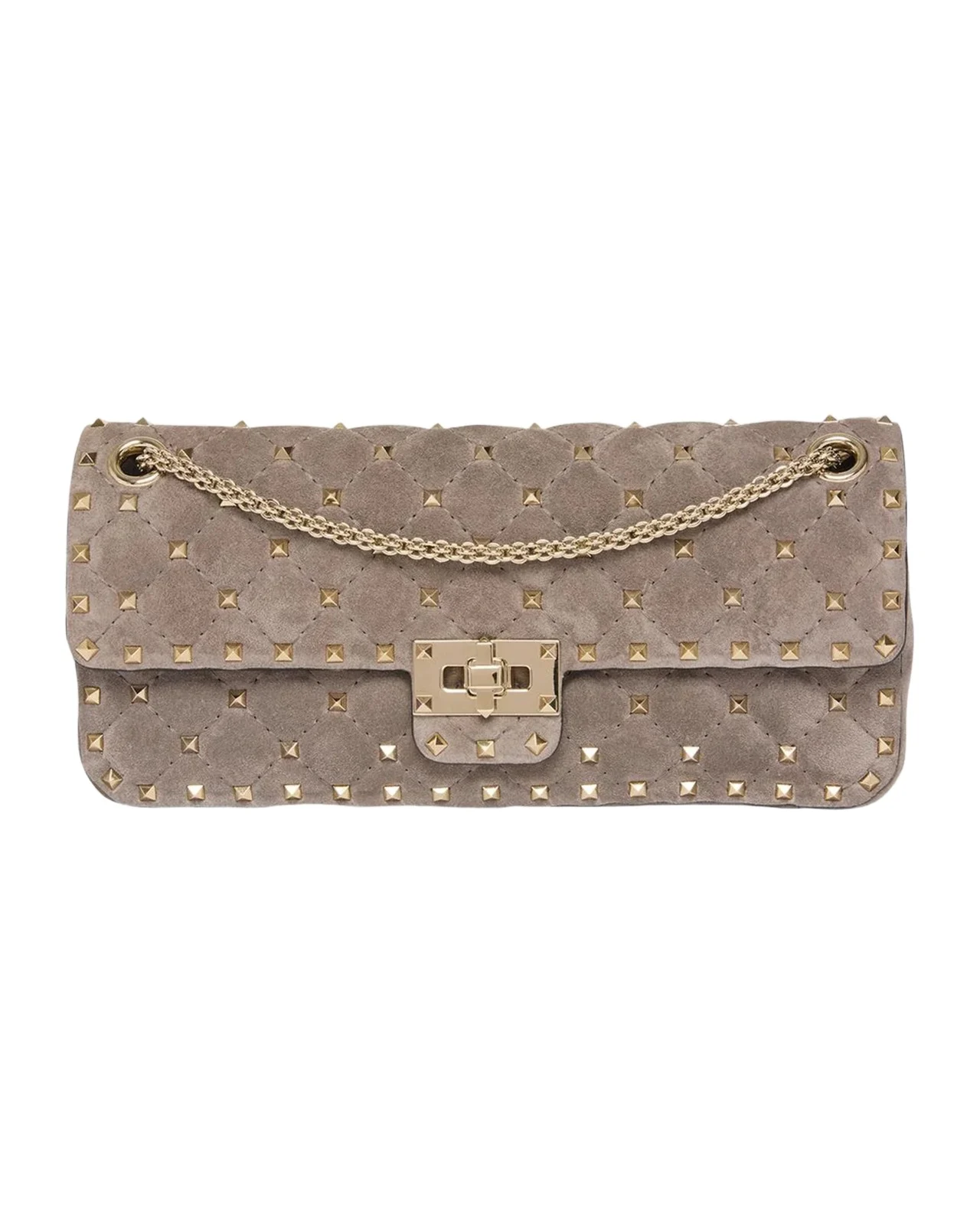 Valentino Garavani Quilted Rockstud Suede Shoulder Bag