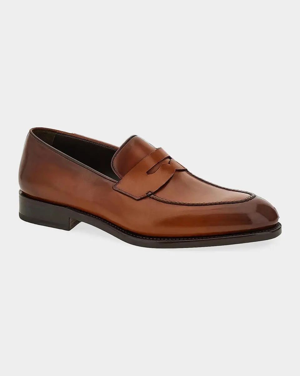 Ferragamo Men's Brandy Tramezza Leather Penny Loafers | Thumbnail 5