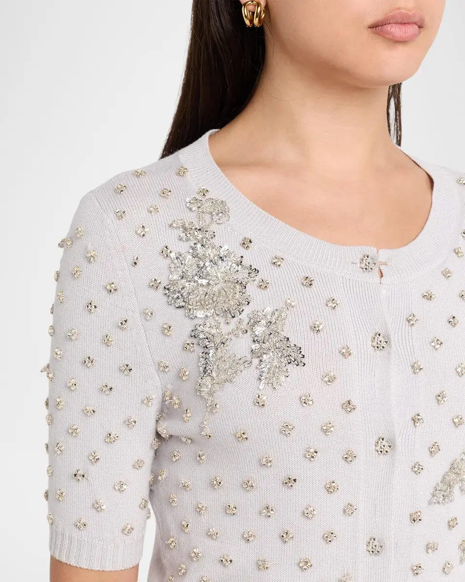 Oscar de la Renta Crystal Floral Embellished Short-Sleeve Cardigan | Thumbnail 5 Oscar de la Renta Crystal Floral Embellished Short-Sleeve Cardigan | Thumbnail 5