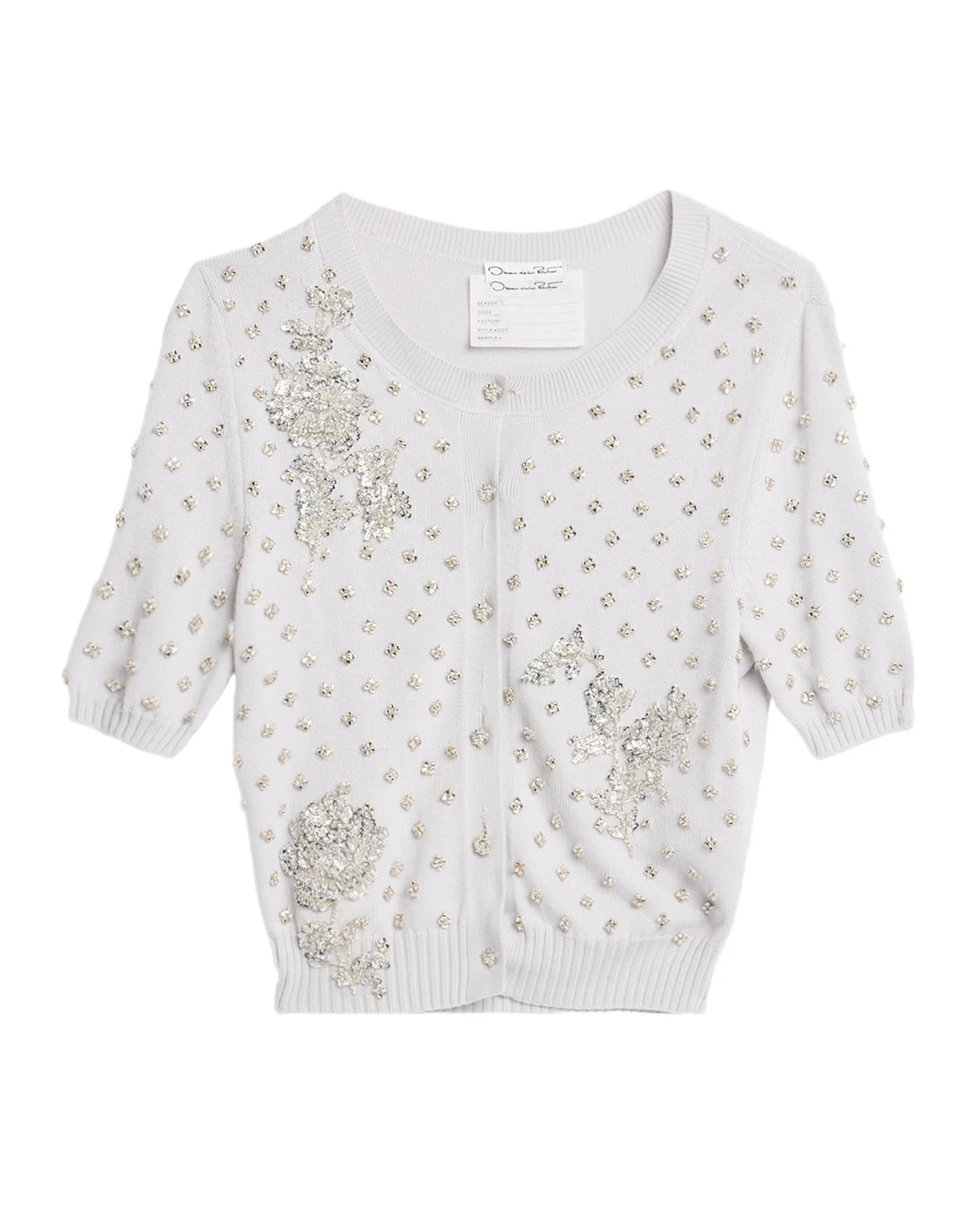 Oscar de la Renta Crystal Floral Embellished Short-Sleeve Cardigan