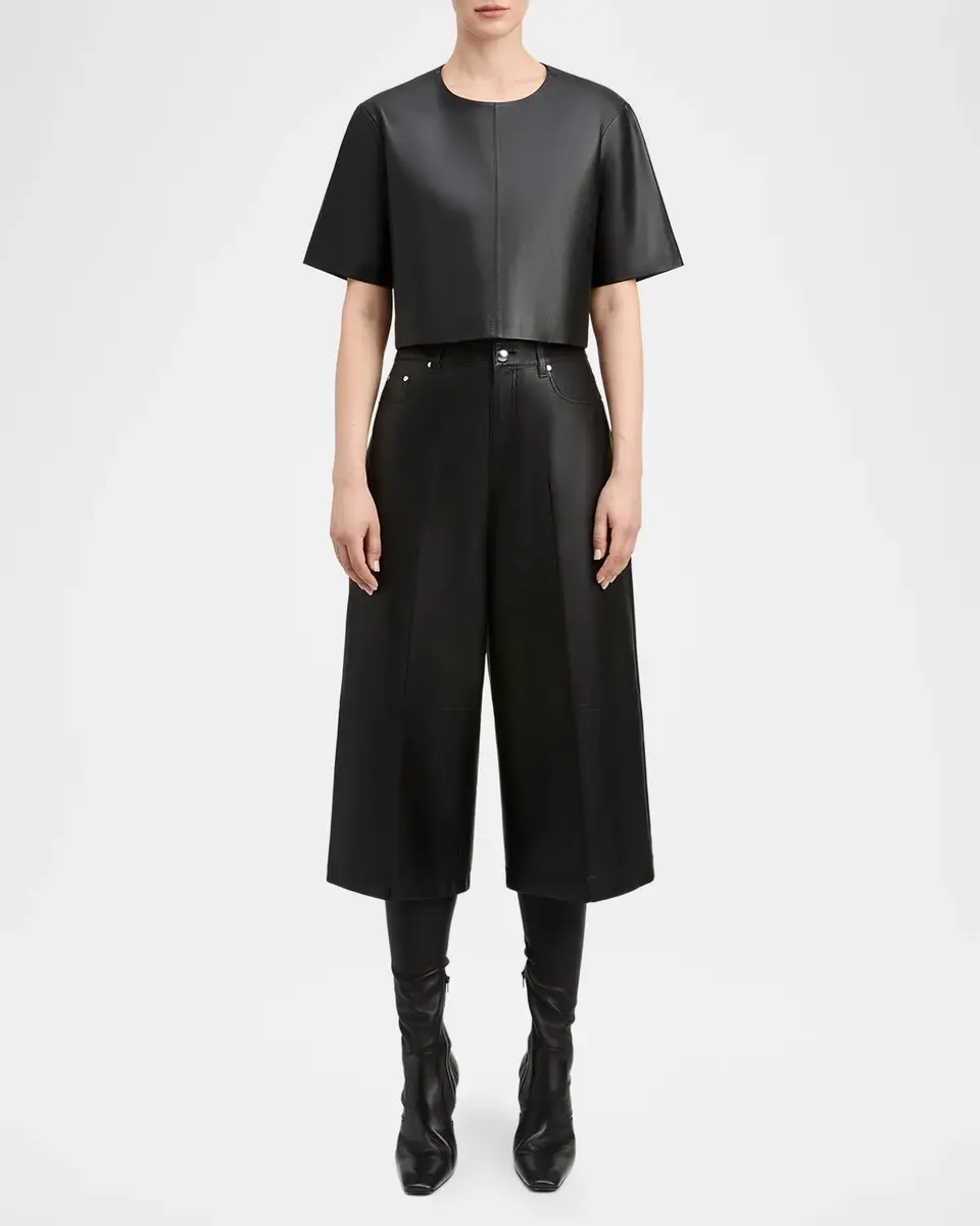 DEREK LAM 10 CROSBY Billie Paper Leather Short Sleeve Crop Top | Thumbnail 2 DEREK LAM 10 CROSBY Billie Paper Leather Short Sleeve Crop Top | Thumbnail 2