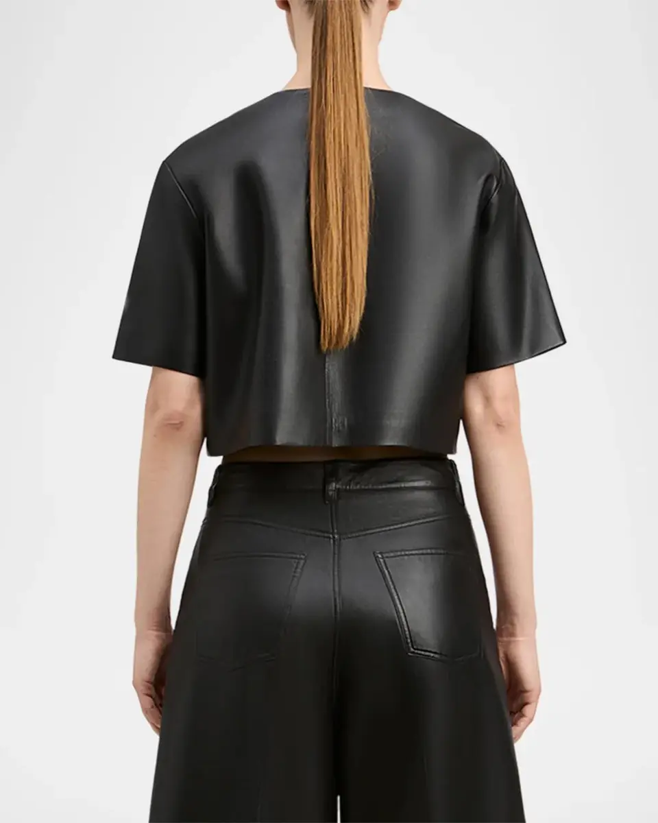 DEREK LAM 10 CROSBY Billie Paper Leather Short Sleeve Crop Top | Thumbnail 3 DEREK LAM 10 CROSBY Billie Paper Leather Short Sleeve Crop Top | Thumbnail 3