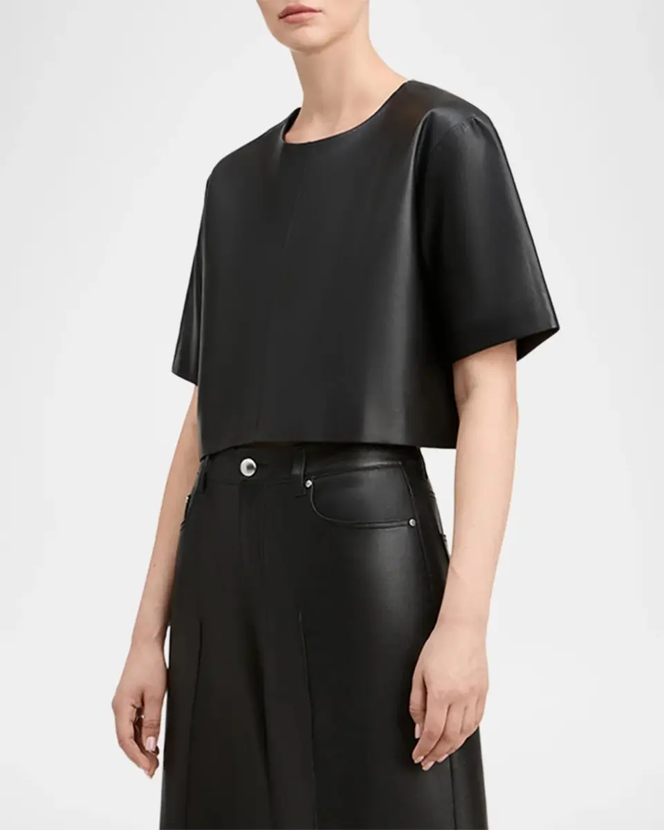 DEREK LAM 10 CROSBY Billie Paper Leather Short Sleeve Crop Top | Thumbnail 4 DEREK LAM 10 CROSBY Billie Paper Leather Short Sleeve Crop Top | Thumbnail 4