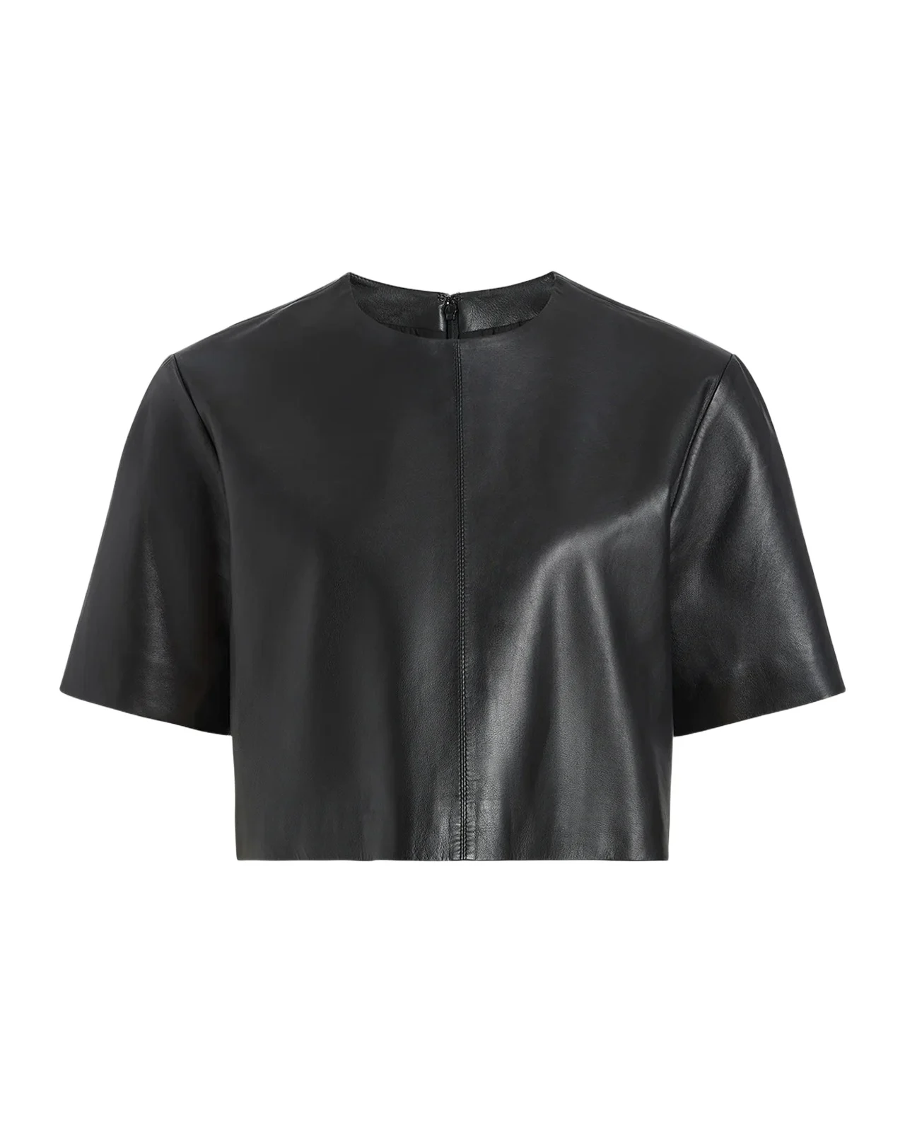 DEREK LAM 10 CROSBY Billie Paper Leather Short Sleeve Crop Top
