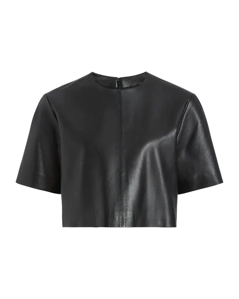 DEREK LAM 10 CROSBY Billie Paper Leather Short Sleeve Crop Top