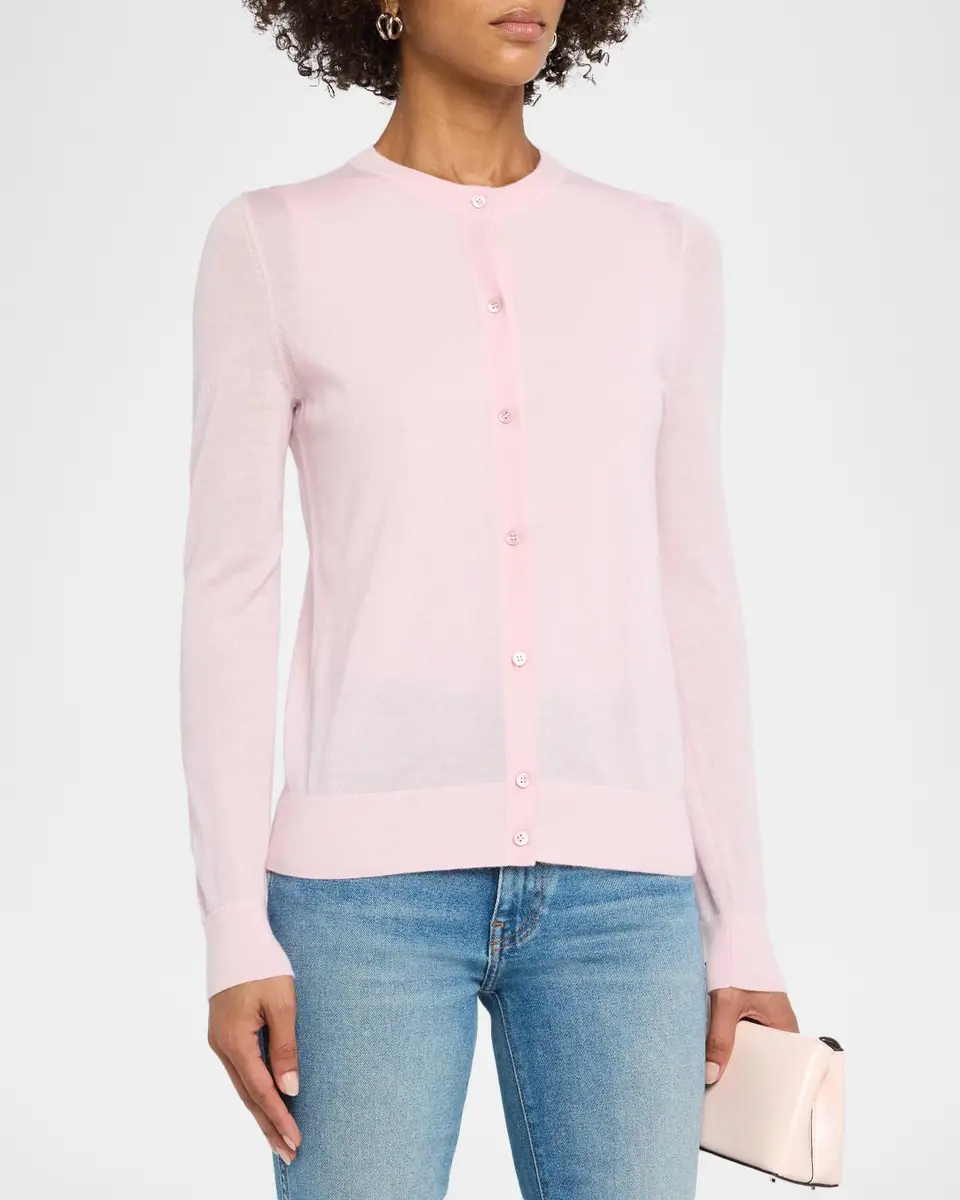 Neiman Marcus Cashmere Collection Superfine Cashmere Crewneck Cardigan | Thumbnail 4
