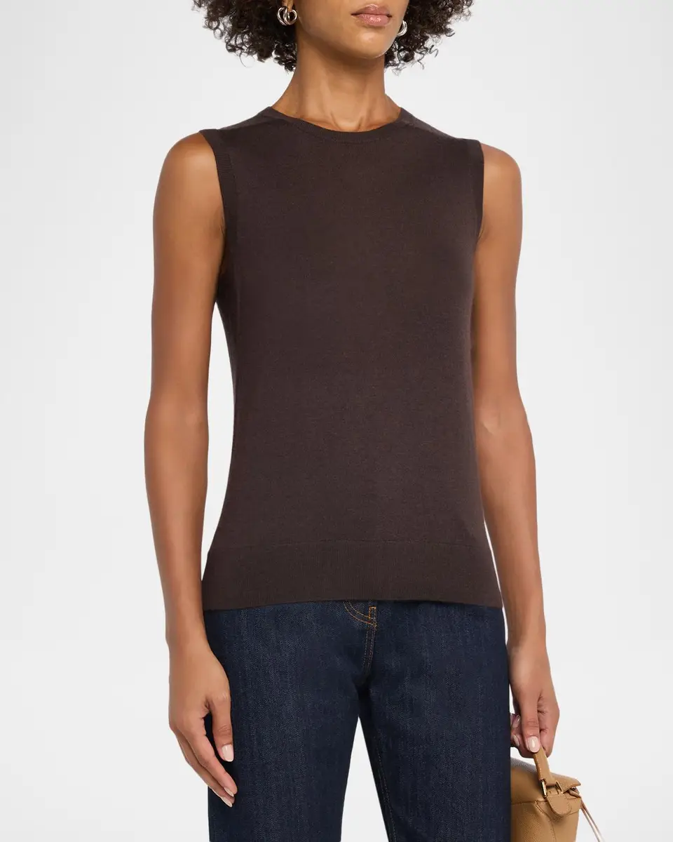 Neiman Marcus Cashmere Collection Superfine Cashmere Crewneck Shell | Thumbnail 4 Neiman Marcus Cashmere Collection Superfine Cashmere Crewneck Shell | Thumbnail 4