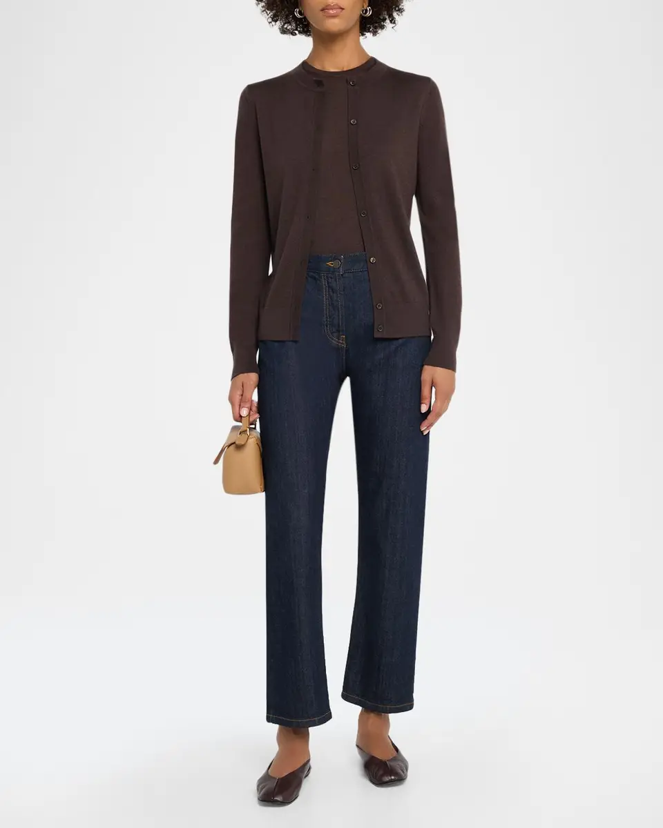 Neiman Marcus Cashmere Collection Superfine Cashmere Crewneck Cardigan | Thumbnail 2