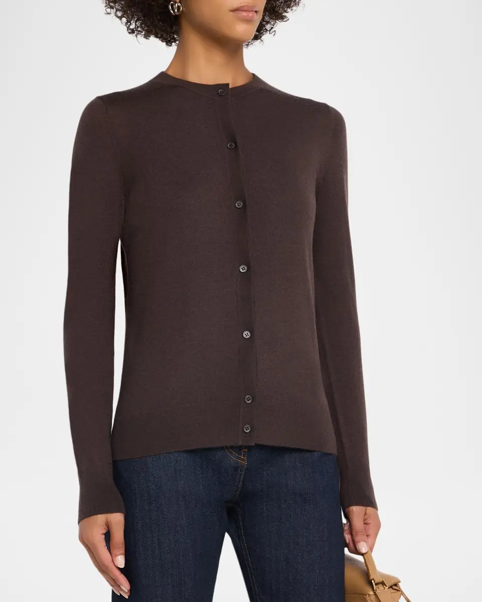 Neiman Marcus Cashmere Collection Superfine Cashmere Crewneck Cardigan | Thumbnail 4