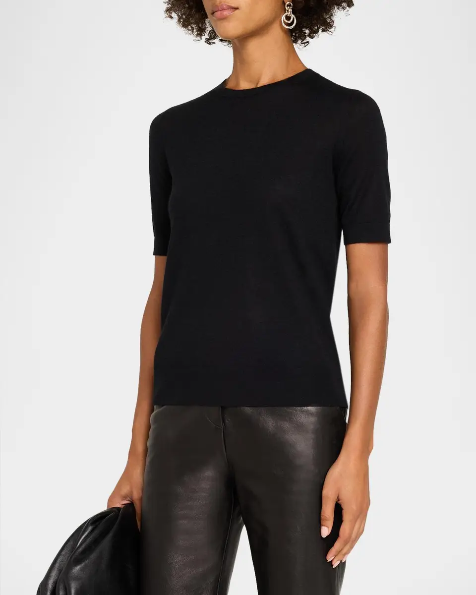 Neiman Marcus Cashmere Collection Superfine Cashmere Short-Sleeve Sweater | Thumbnail 4 Neiman Marcus Cashmere Collection Superfine Cashmere Short-Sleeve Sweater | Thumbnail 4